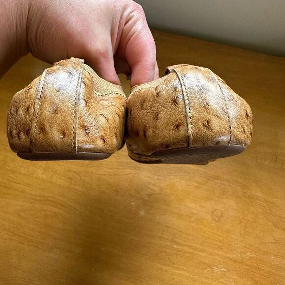 Yosi Samra Ariel Tan Leather Ostrich Print Closed Almond Toe Flat - Picture 5 of 8